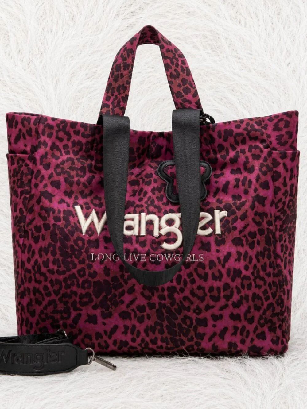 Wrangler Pink Leopard Print Long Live Cowgirls Tote Bag